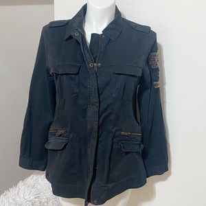 Torrid Military Jacket 0X Dark Blue Embellished Patches With Pockets.